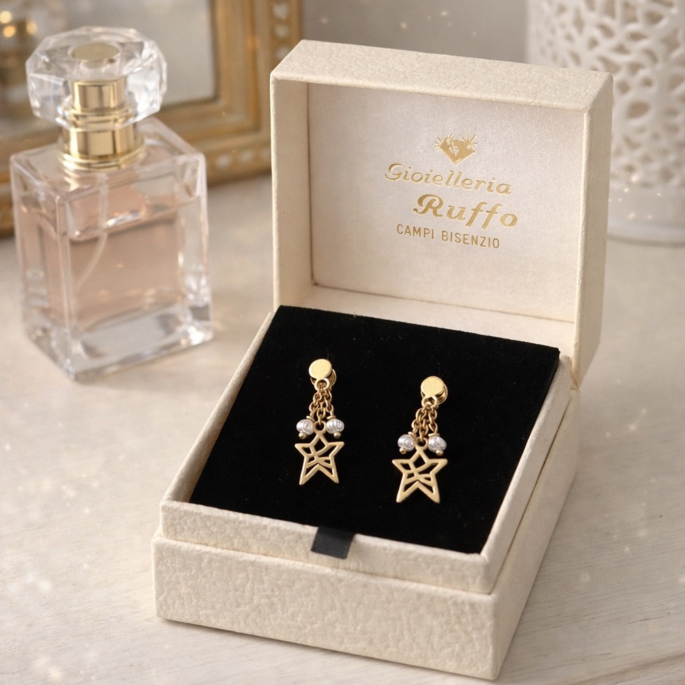 Gioielleria Ruffo Gold Tone Star Dangle Earrings With Gift Box